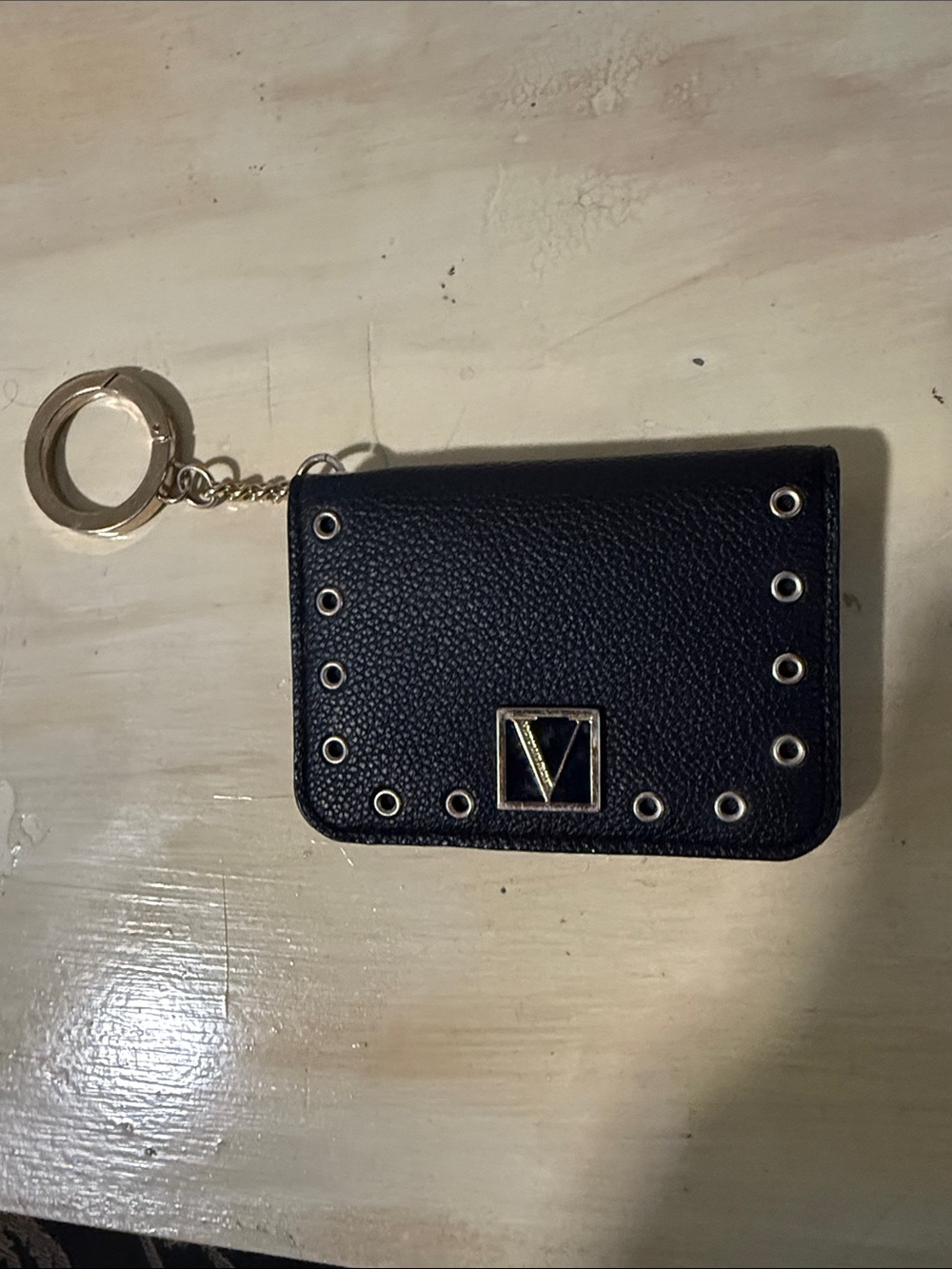 Victoria's Secret Black Keychain Card Holder with Gold Hardware